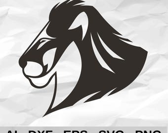 Lion Profile SVG, Roaring Lion Silhouette Vector, Majestic Lion Head Cut File, Wildcat Silhouette Clipart DXF PNG