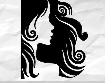 Fashion Girl Silhouette SVG, Woman Hair Design Cut File (dxf eps png)