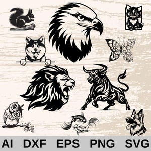 50 Tiere Design-Paket | Tier Laser Schnitt svg, Dxf, EPS, AI, PNG | Metallschnitt, Holzschnitt, Gravierdateien | Riesengroßes Laserbündel
