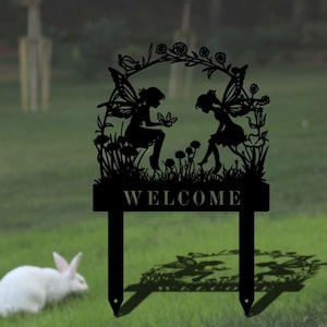 Bienvenue jardin piquet SVG, fichier DXF pour plasma, décoration de jardin, piquets d'art de jardin, enseigne de jardin, vecteur de vinyle jet d'eau laser