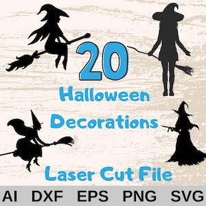 20 Halloween Metall & Holz Schnitt Designs | Friedhof, Kürbis, Hexen-Silhouetten | Riesige Lasergravurpackung