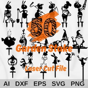 50 Gartenstecker Design | Wichtel, Ameise, Blume, Hase, Hühnerpfahl | Laser Schnitt | Metallschnitt, Holzschnitt, Gravurdesign | Laser Großes Bündel