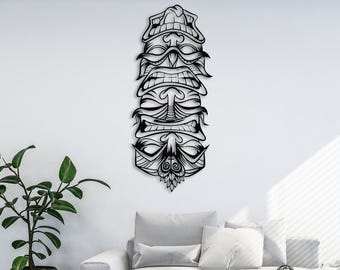 Máscara Tiki para decoração de parede, pacote de arquivos DXF, EPS, PNG, AI e SVG, arquivo vetorial para gravação em couro e corte CNC.