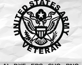 United States Army Veteran Round Emblem with Eagle and Shield Military Wall Decor cnc laser cutting file svg dxf