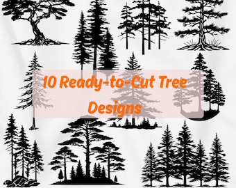 10 Tree Design Laser Cut Files, SVG DXF CNC Template