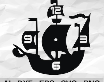 Sailing Ship Wall Clock Pirate Galleon with Sails and Flags Nautical Decor cnc laser cutting file svg dxf