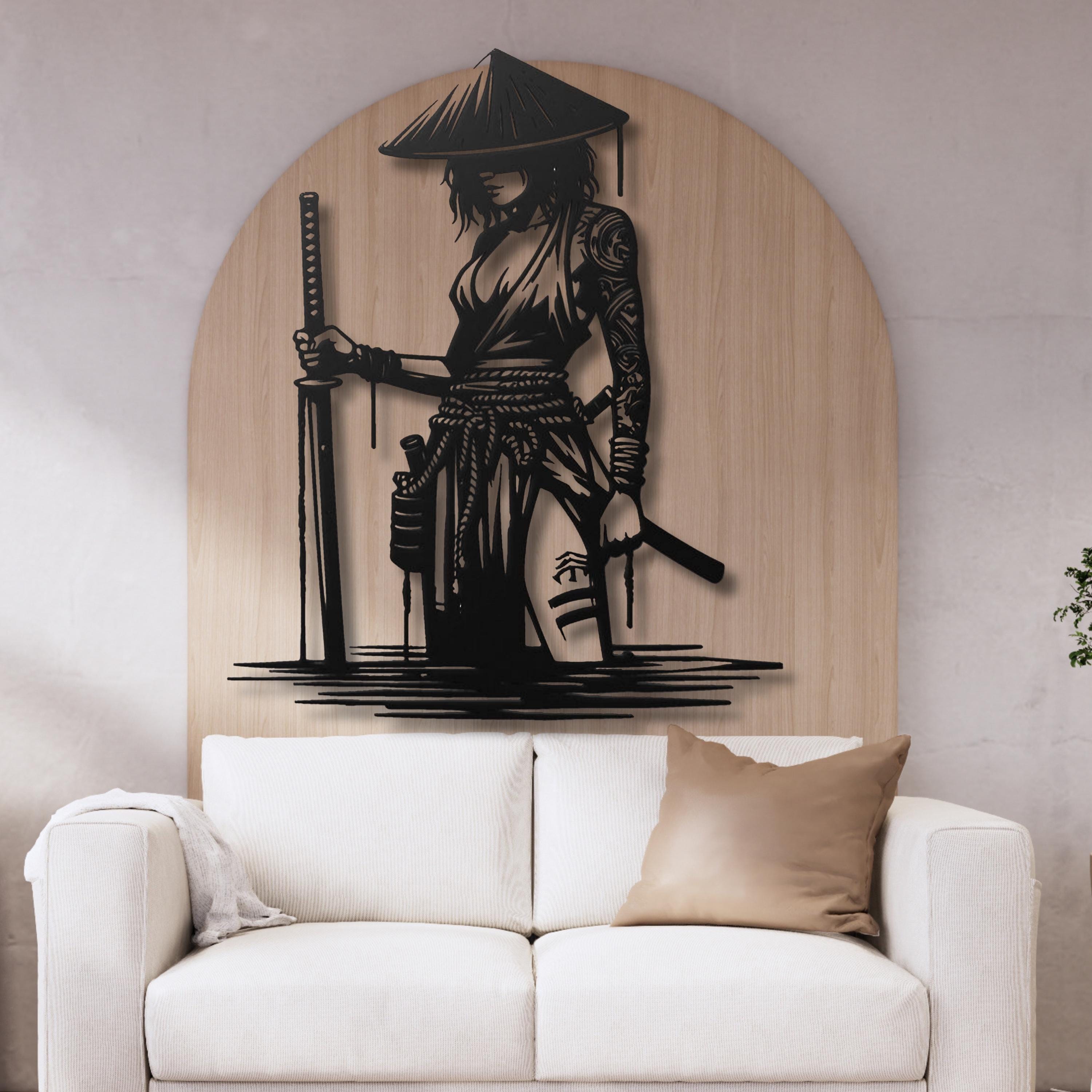 Kunst) Muur Foto 'S voor Woonkamer Home Decor Japan Stijl Gepantserde Samurai Inkt Zwart Wit Poster Canvas Schilderijen 19.6 x 27.5 (50x70 cm) Frameloze