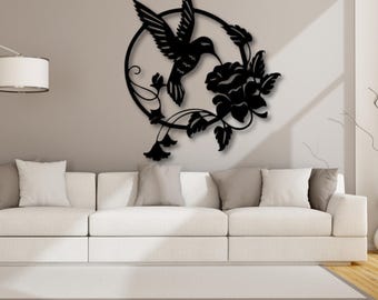 Silhouette of a Hummingbird and Flowers DXF, AI, EPS, Svg, Png Files | Wall Art | Cut File for cnc, Plasma, Laser, Glowforge, Cricut