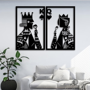 Arquivo de corte de design de rei e rainha de cartas de baralho, DXF, EPS, Png, arquivos de pacote Ai SVG, gravura em couro, arquivo vetorial de gravura, corte CNC
