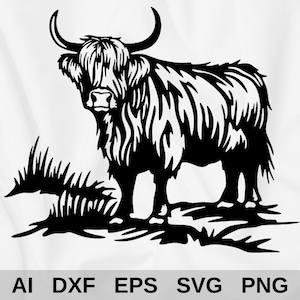 Highland Cow Laser Cut Files | Rustic Animal Art | Dxf, Eps, Svg, png, ai Bundle files | Cut File for Cricut Silhouette