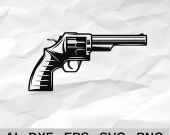 Revolver Pistol Side View Classic Six Shooter Western Gun Room Wall Decor cnc laser cutting file svg dxf