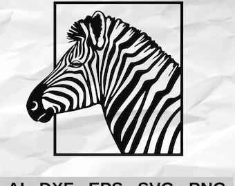 Zebra Head Side Profile Breaking Out of Square Frame Safari Wall Decor cnc laser cutting file svg dxf