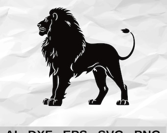 Standing Lion Side View Full Body Silhouette with Mane Wildlife Wall Decor cnc laser cutting file svg dxf