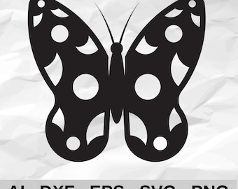 Polka Dot Butterfly SVG, Butterfly Silhouette Cut File, Nursery Wall Art Vector, Monarch Butterfly Stencil DXF PNG