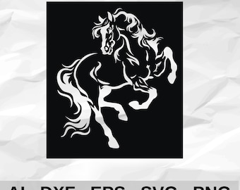 Rearing Horse with Flowing Mane and Tail Square Panel Equestrian Wall Decor cnc laser cutting file svg dxf