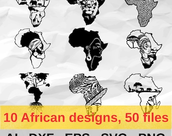 10 Africa Design, Africa Laser Cut Svg, Dxf, Eps, Ai, Png, metal cut, wood cut, Engraving Design, Laser Huge Bundle