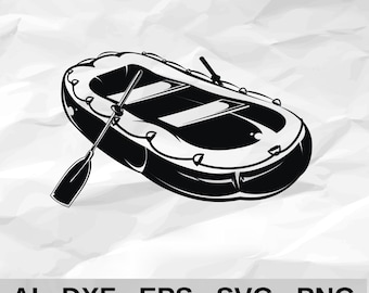 Inflatable Raft Boat with Oars Rubber Dinghy Rafting Fishing Wall Decor cnc laser cutting file svg dxf