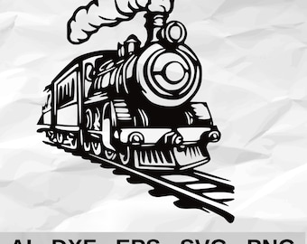 Steam Locomotive Train on Tracks with Smoke Vintage Railroad Wall Decor cnc laser cutting file svg dxf