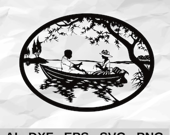 Vintage Couple in Rowboat on Lake Oval Frame Romantic Victorian Wall Decor cnc laser cutting file svg dxf
