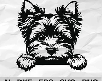 Peeking Yorkshire Terrier Dog Face with Paws Yorkie Puppy Pet Wall Decor cnc laser cutting file svg dxf