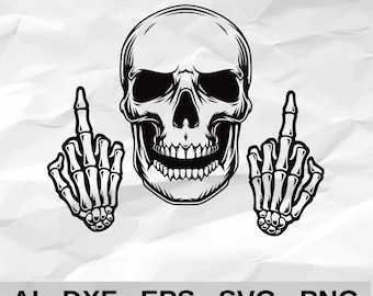 Skull with Skeleton Hands Middle Finger Gesture Gothic Rebel Wall Decor cnc laser cutting file svg dxf