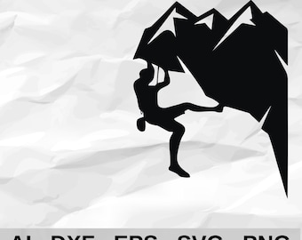 Rock Climber Hanging on Mountain Cliff Silhouette Climbing Sport Wall Decor cnc laser cutting file svg dxf