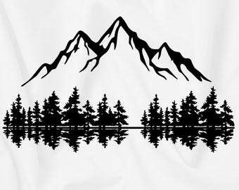 Mountain metal wall decor, tree wall art, dxf svg eps png illustrator bundle files, laser cut, wood cut, 2d cnc, home decal
