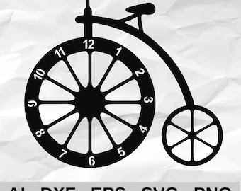 Penny Farthing Bicycle Wall Clock Vintage High Wheel Bike Retro Wall Decor cnc laser cutting file svg dxf