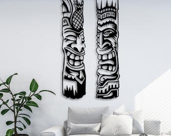 Tiki Mask wall decor, DXF, EPS, Png, Ai SVG Bundle Files, Leather Engraving, Etching Vector file, Cnc cut