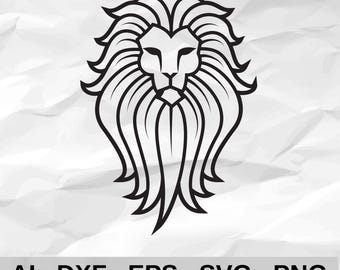 Lion Head SVG, Leo Zodiac Silhouette Vector, Tribal Lion Cut File, Laser Cut Lion Mane Clipart DXF PNG