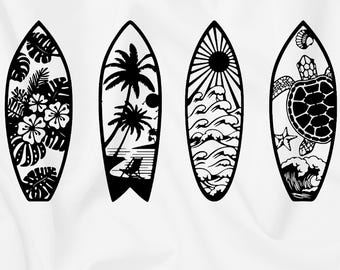 Surfboard SVG Bundle | DXF, EPS, png, ai files | Beach Palm Tree Turtle Waves | Surf Cut File for Cricut Silhouette