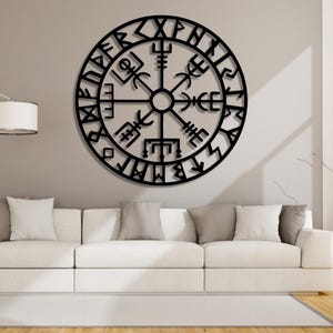 Arte mural con brújula vikinga Vegvisir (archivos DXF, EPS, SVG y PNG), decoración con símbolos vikingos, archivo de corte para CNC, plasma, láser y Glowforge, corte de madera