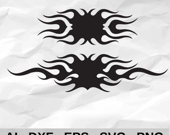 Tribal Flames SVG, Flame Silhouette Cut File, Pinstripe Flames Vector, Laser Cut Flame Designs, Tribal Flame Border Decal DXF PNG