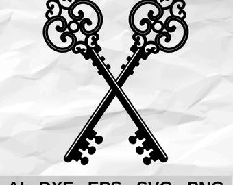 Antique Key Silhouette Cut File, DXF PNG EPS ai