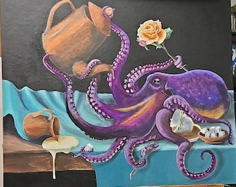 Octopus tea party 20x24 print on premium Matte paper
