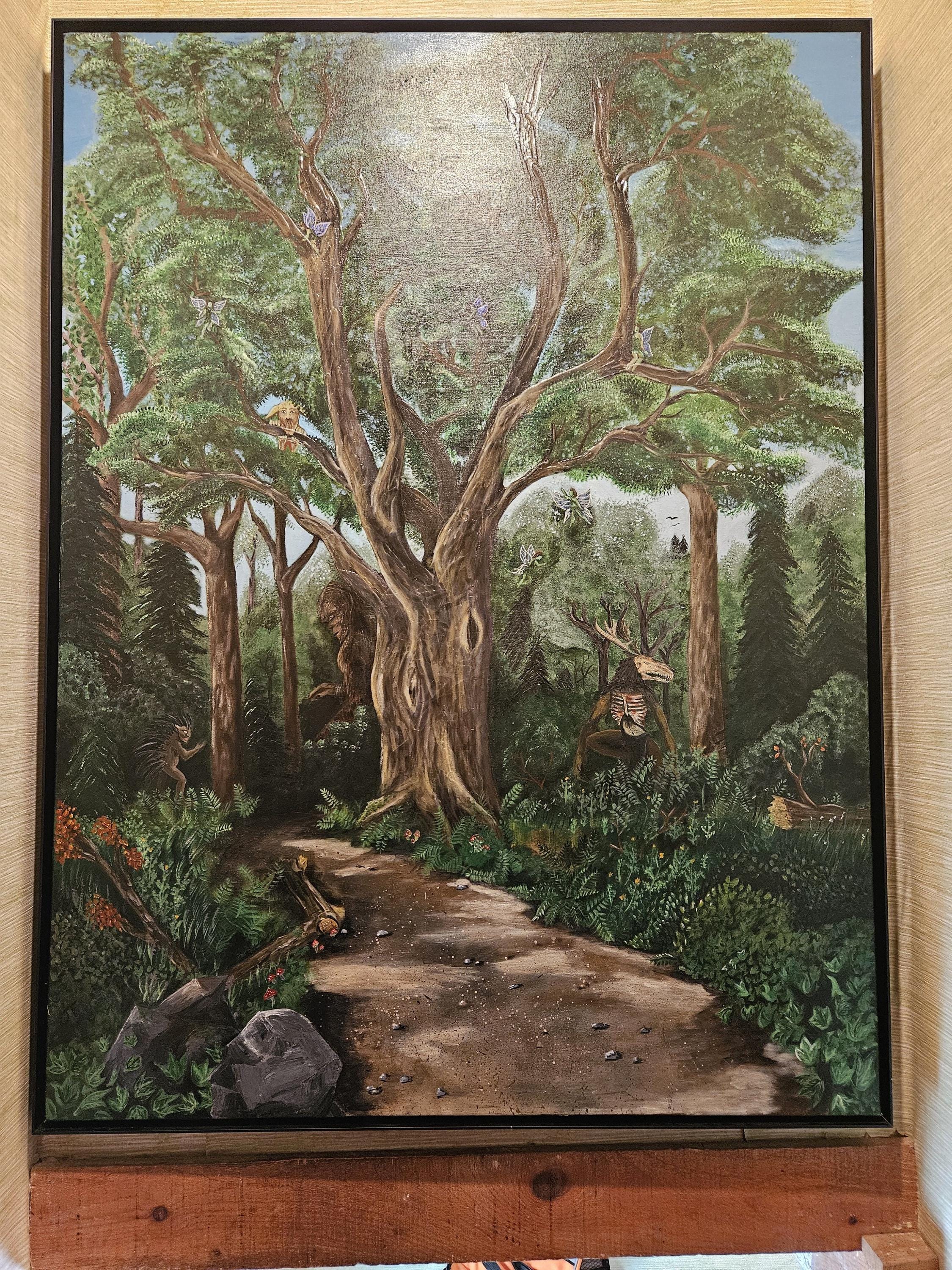 A walk in the Woods, 36x48 original art. Acrylic on stretched canvas