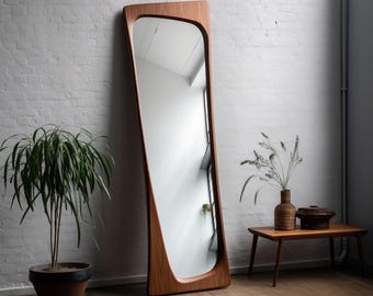 Handmade real walnut wood framed asymmetrical irregular modern home office decor full length Mirror