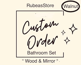 Custom Design Handmade Real Walnut Wooden Bathroom Set & Modern Home Office Decor Framed Mirror