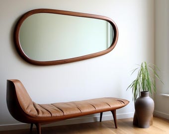 Espejo moderno para el hogar y la oficina, con marco de madera de nogal auténtica, hecho a mano, de diseño asimétrico e irregular.