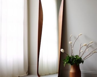 Handmade real walnut wood framed asymmetrical irregular modern home office decor full length Mirror