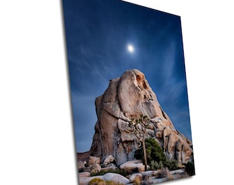 Blue Hour Glow at Intersection Rock - Joshua Tree Nightscape | Stunning Desert Light Painting Wall Art Print | Canvas, Metal & Acrylic Decor