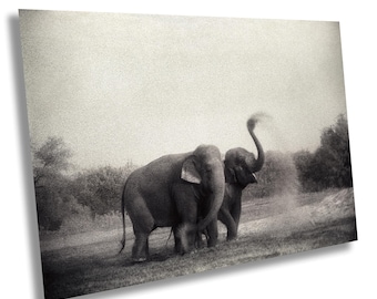 Infrarood kunstprint olifant familie: beschermende reuzen | Wanddecoratie