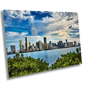 Beautiful Miami Skyline with Lush Greenery and Vibrant Sky – Cityscape of The Magic City, Perfect for Canvas, Acrylic, and Metal Prints