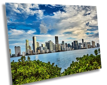 Impresión del horizonte de Miami: exuberante vegetación, cielo vibrante, paisaje urbano / Arte mural