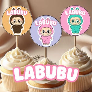 Labubu Cupcake Toppers | Printable Cute Monster Party Decor | Digital Download | Kids Birthday Cupcake Picks