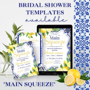 Set di inviti per addio al nubilato Main Squeeze e biglietti di auguri / Tema limone / Download immediato stampabile