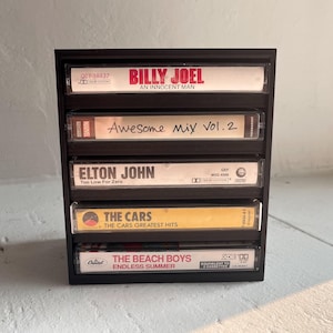 5-Slot Cassette Tape Holder, Retro Stackable Storage Shelf, Modular Organizer for Music Collections, Gift for Cassette Collectors