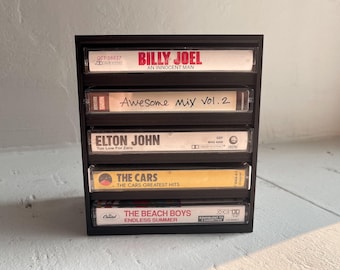 5-Slot Cassette Tape Holder – Retro Stackable Shelf for Audio Tapes