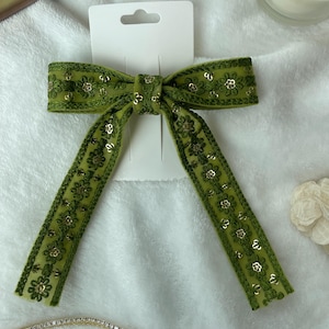 Desi Inspired Hair Bow | Floral Embroidered Hair Bow | Accessories | Handmade Bow | Desi Hair Accessory | Desi Lace Accessory