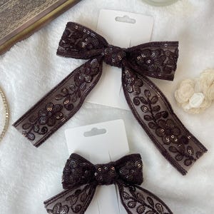 Mummy and Me | Desi Inspired Hair Bow | Floral Embroidered Hair Bow | Accessories | Handmade Bow | Desi Hair Accessory | Desi Lace Accessory